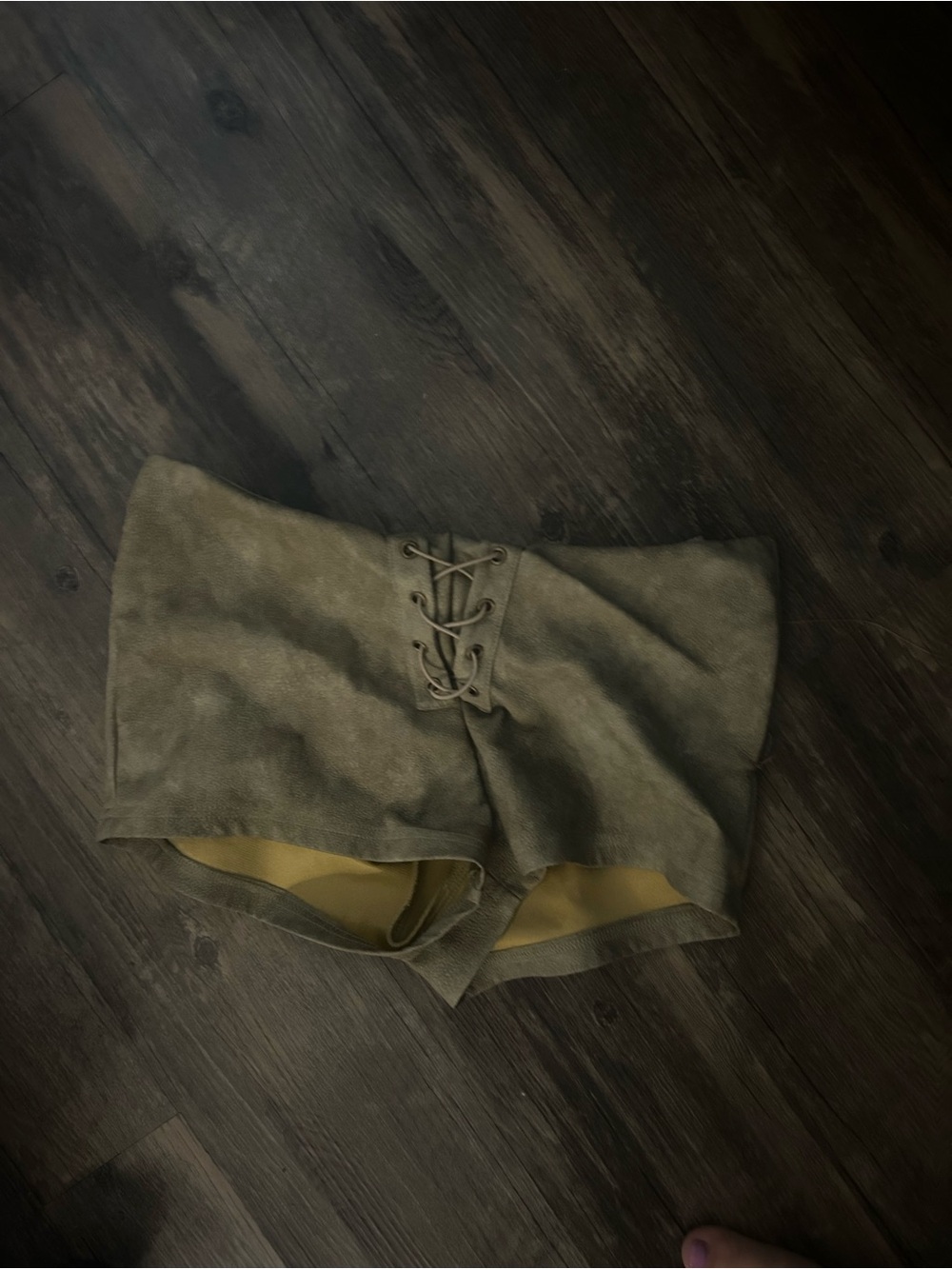 High-Waist Lace-Up Suede Women's Shorts - Olive